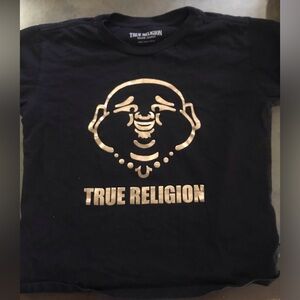 True Religion large in kids cropped tee in black and gold